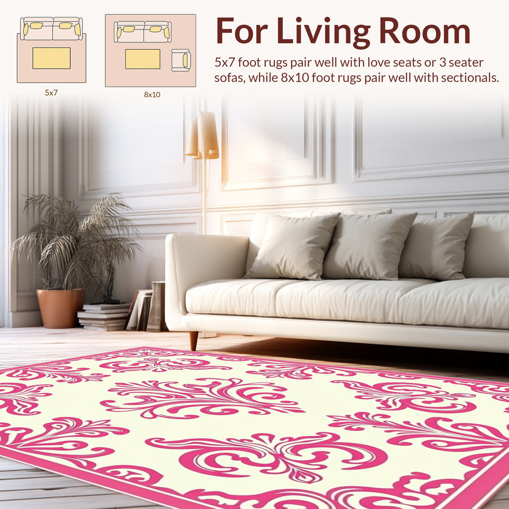 Elegant Pink Floral Damask Pattern Rug