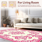 Elegant Pink Floral Damask Pattern Rug