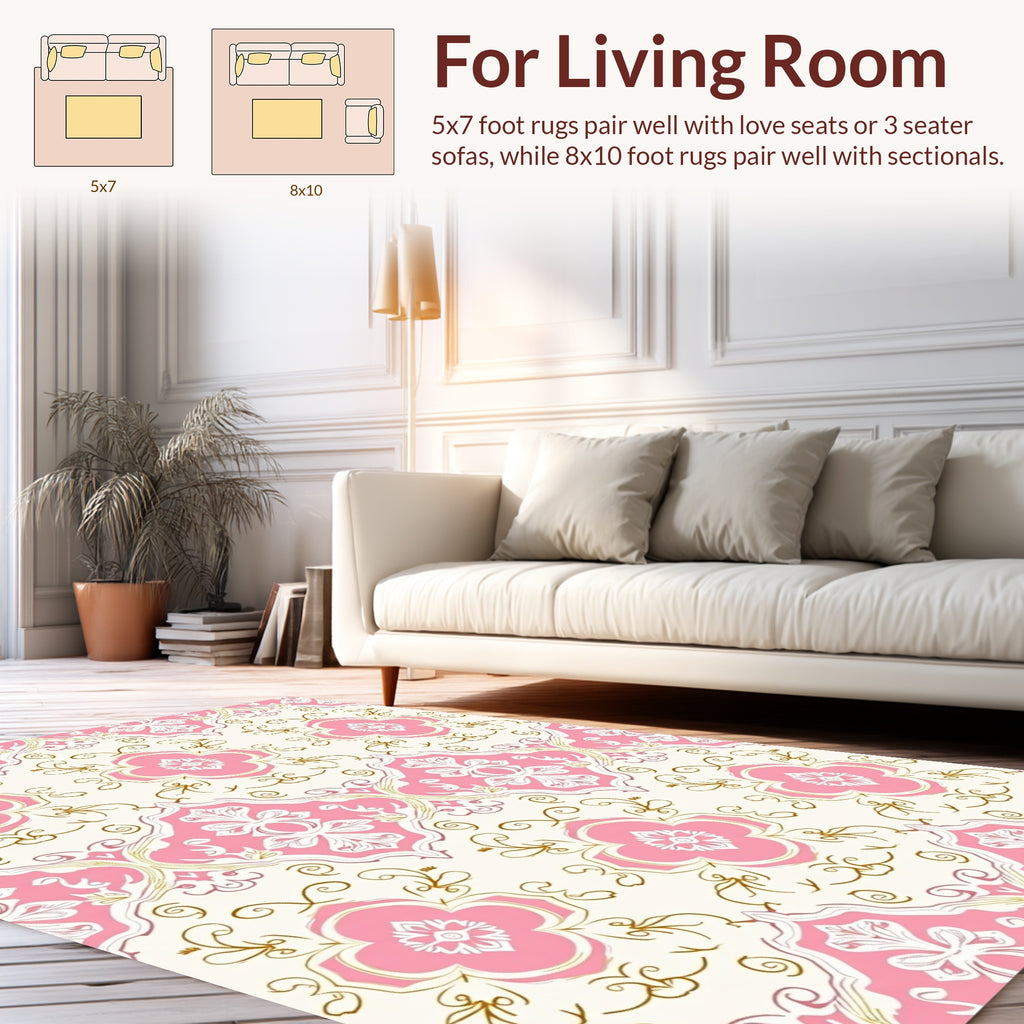 Pink Floral Swirl Pattern Rug