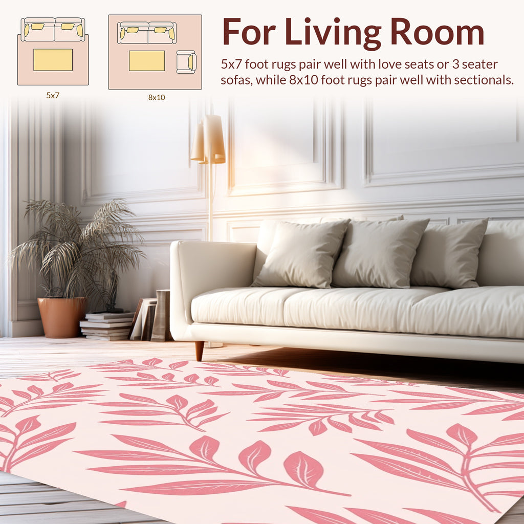 Pink Leaf Patterned Contemporary Rug