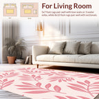 Pink Leaf Patterned Contemporary Rug