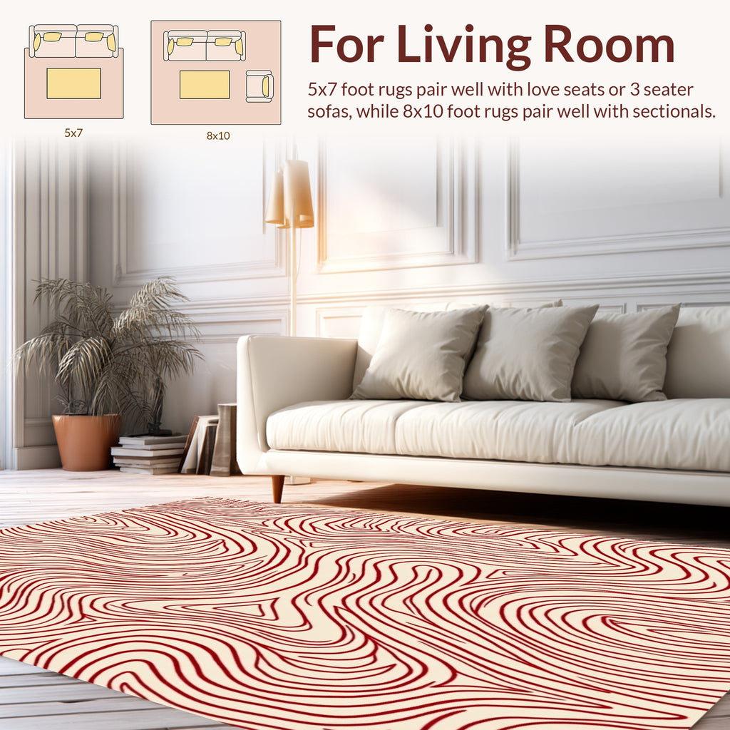 Curving Lines With Red Accent Pattern Rug