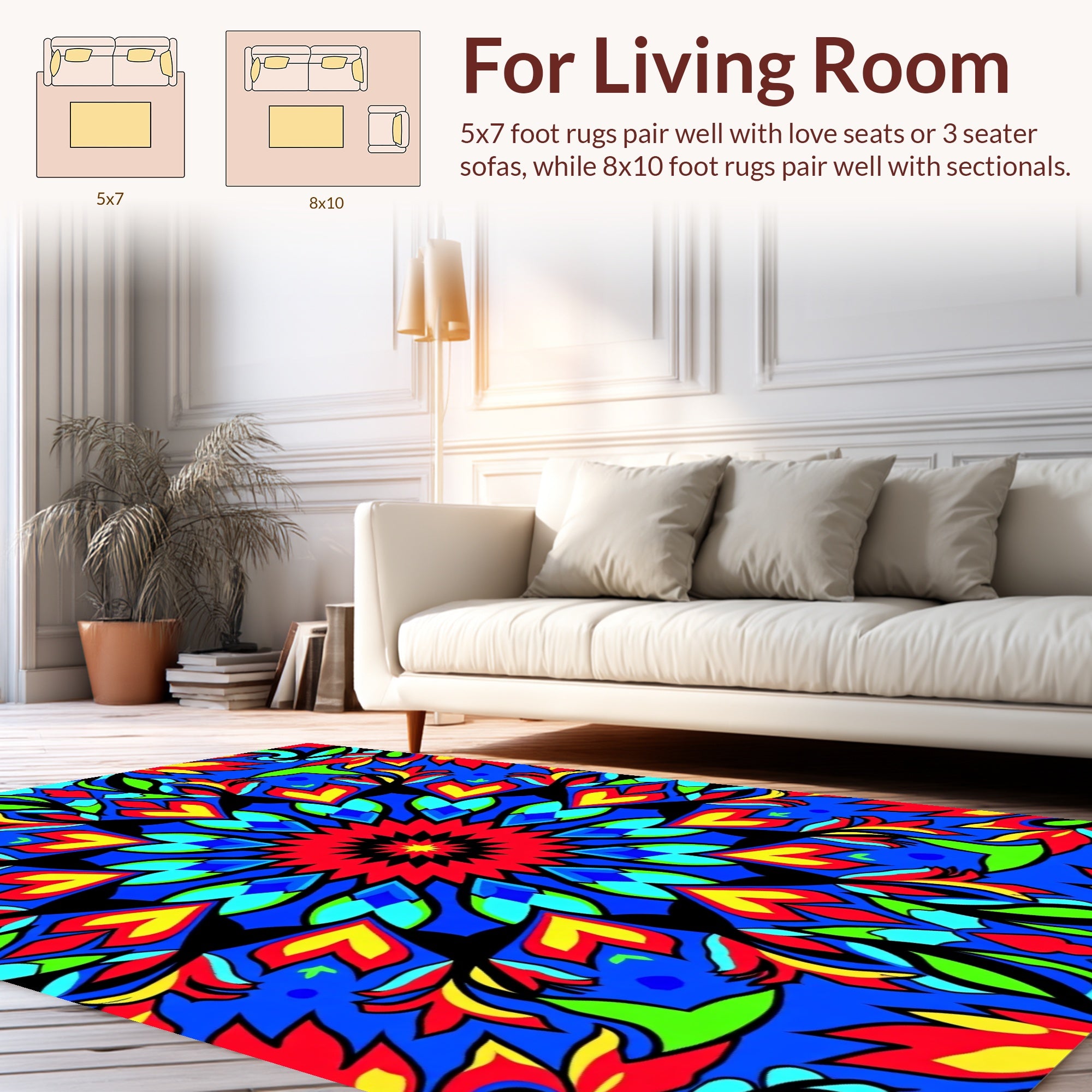 Vibrant Floral Mandala Pattern Rug