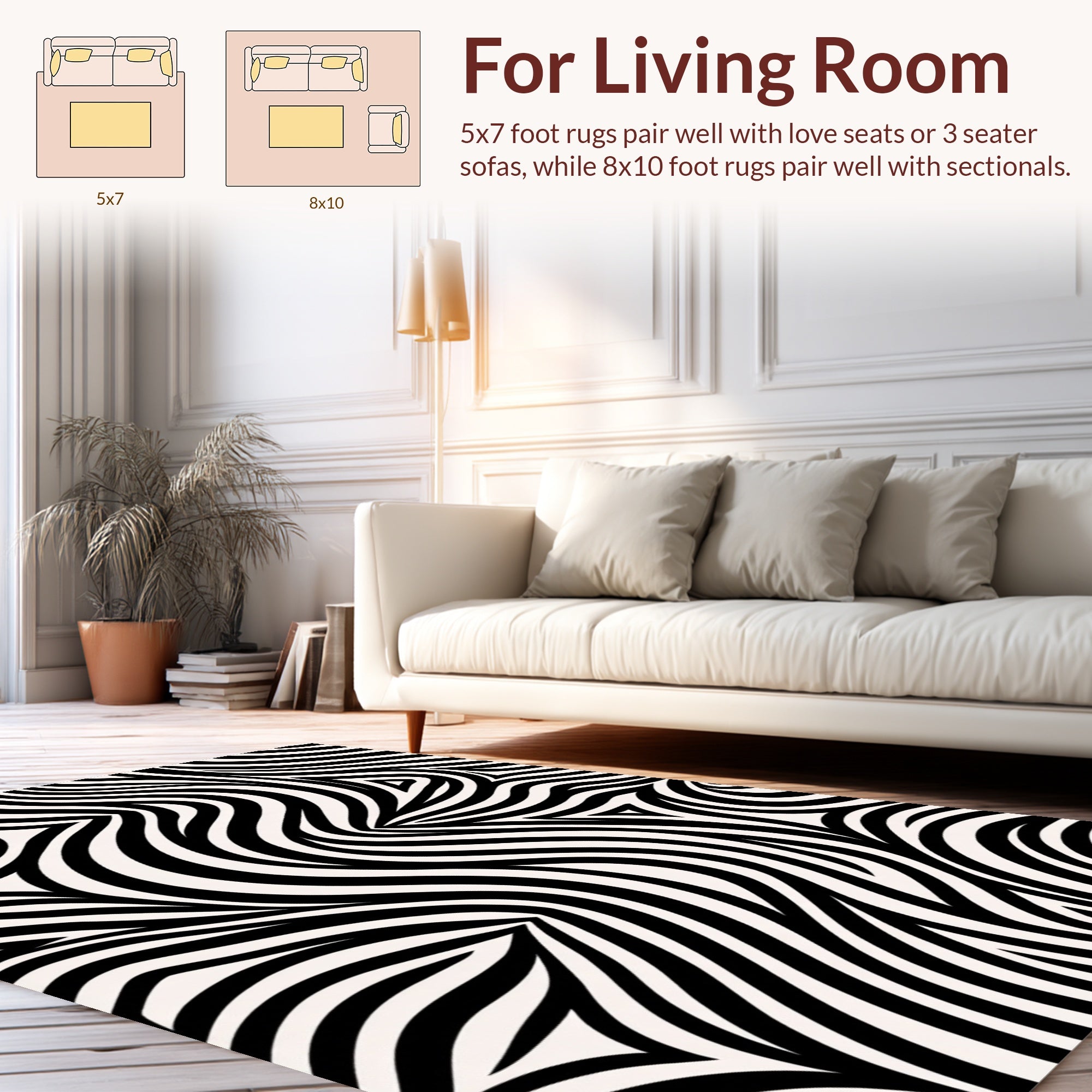 Abstract Black and White Swirl Pattern Rug