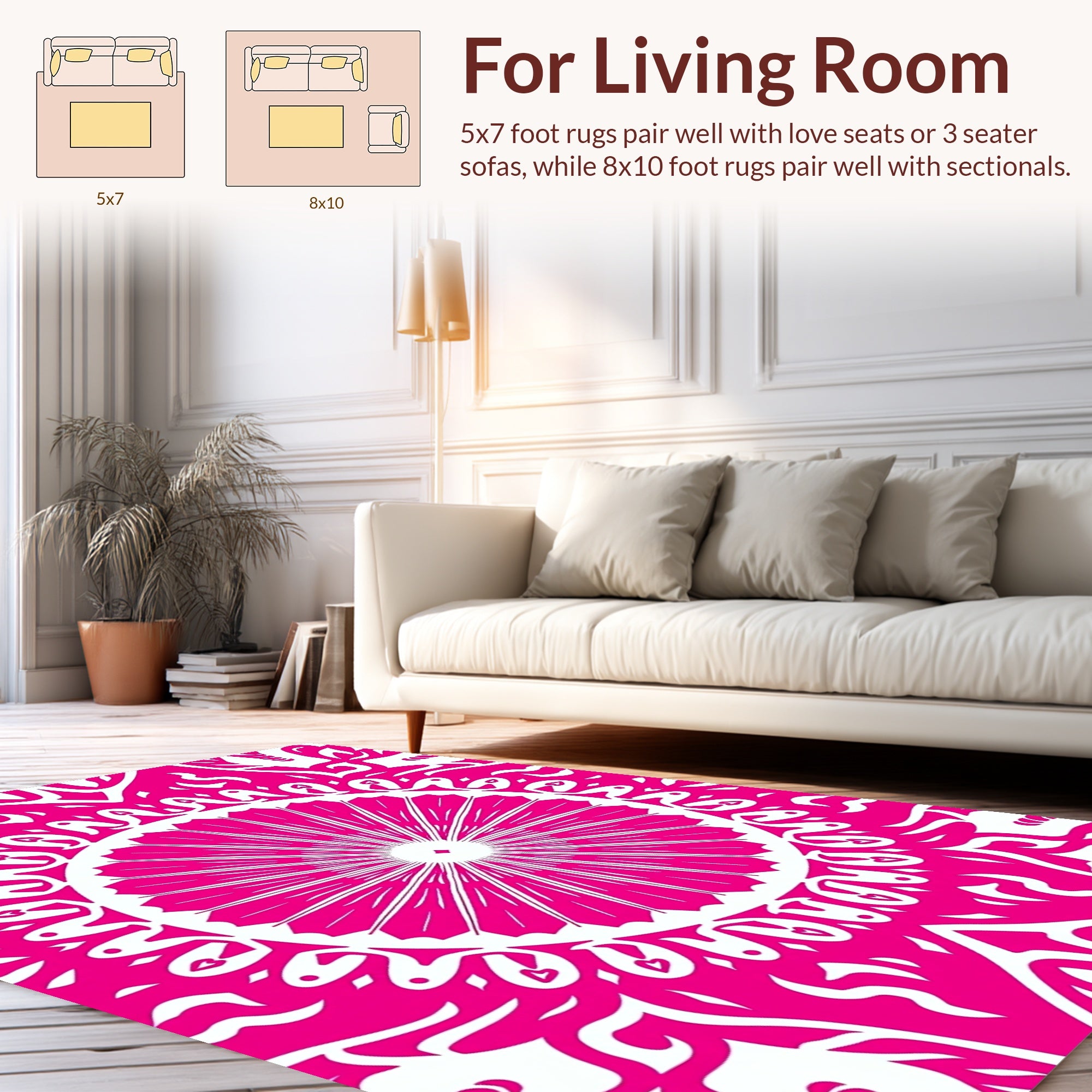 Vibrant Pink Sunburst Mandala Design Rug