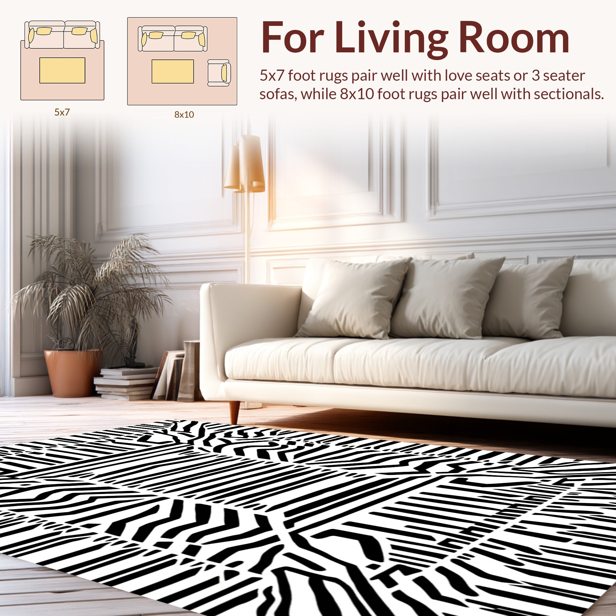 Bold Black White Zebra Print Rug