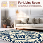 Navy Floral Inlay Mandala Pattern Rug