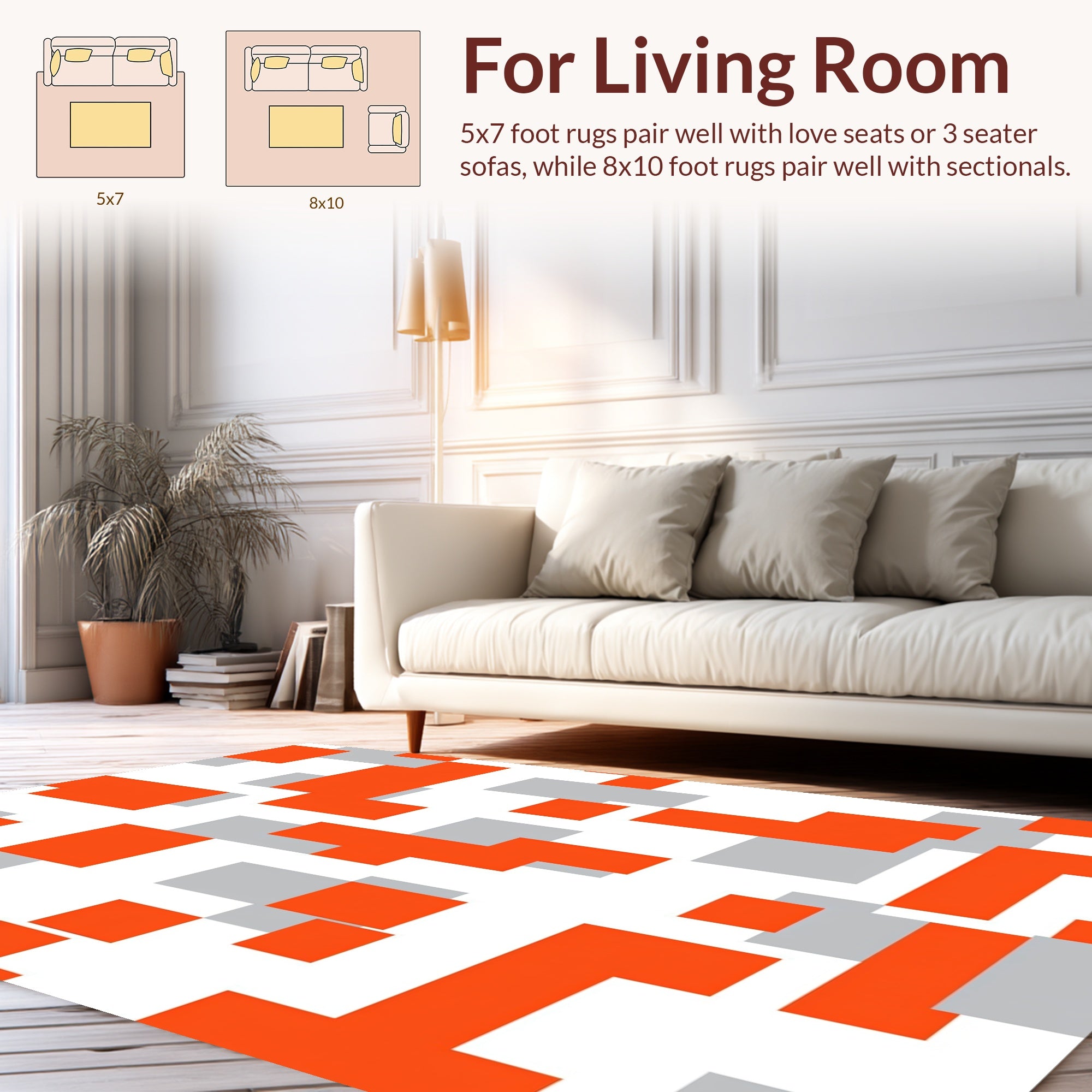 Abstract Orange Grey Geometric Squares Rug