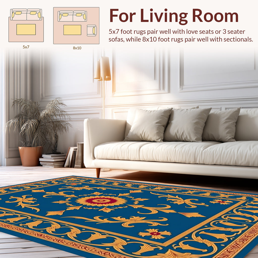Intricate Gold Floral Bordered Medallion Rug