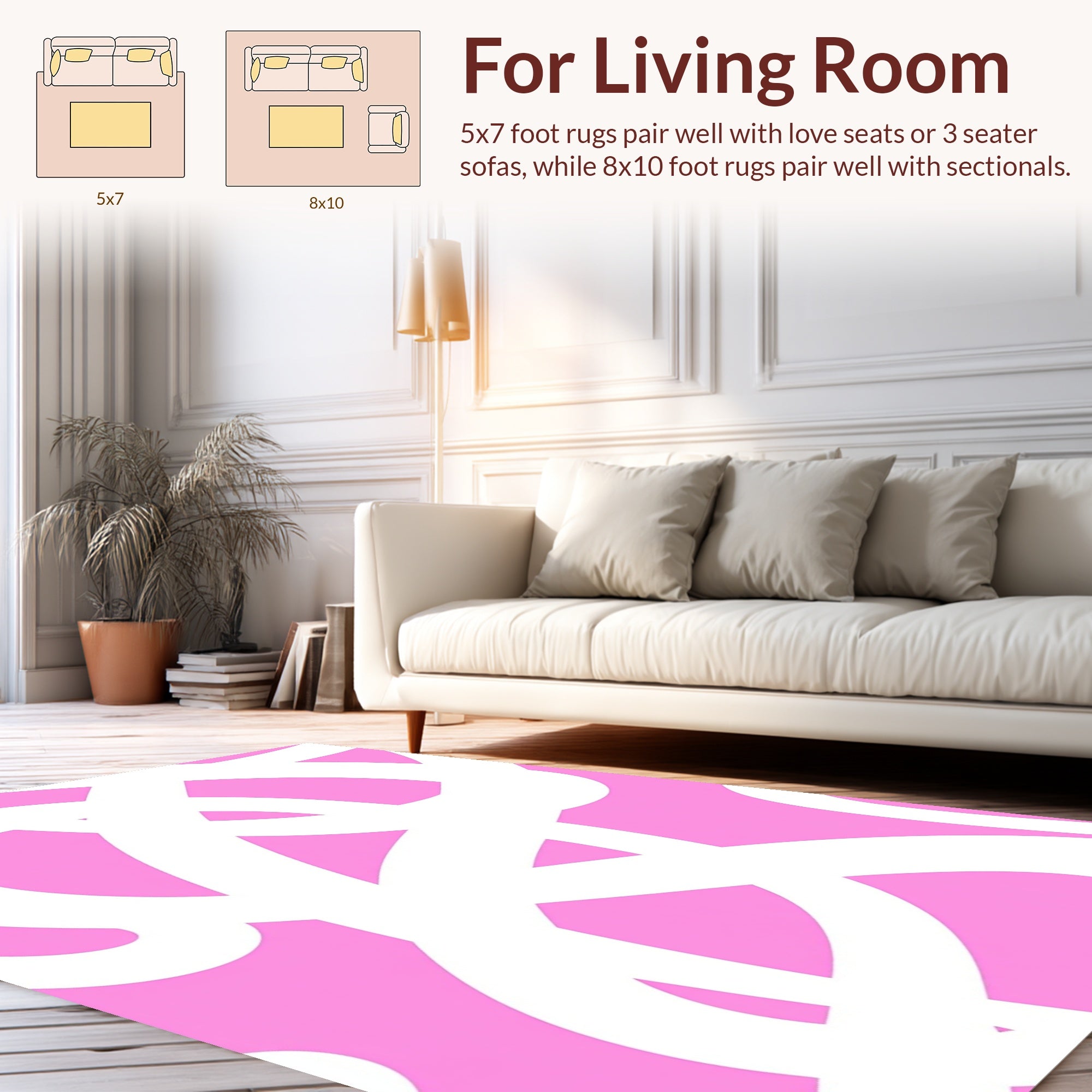Pink White Wavy Abstract Rug
