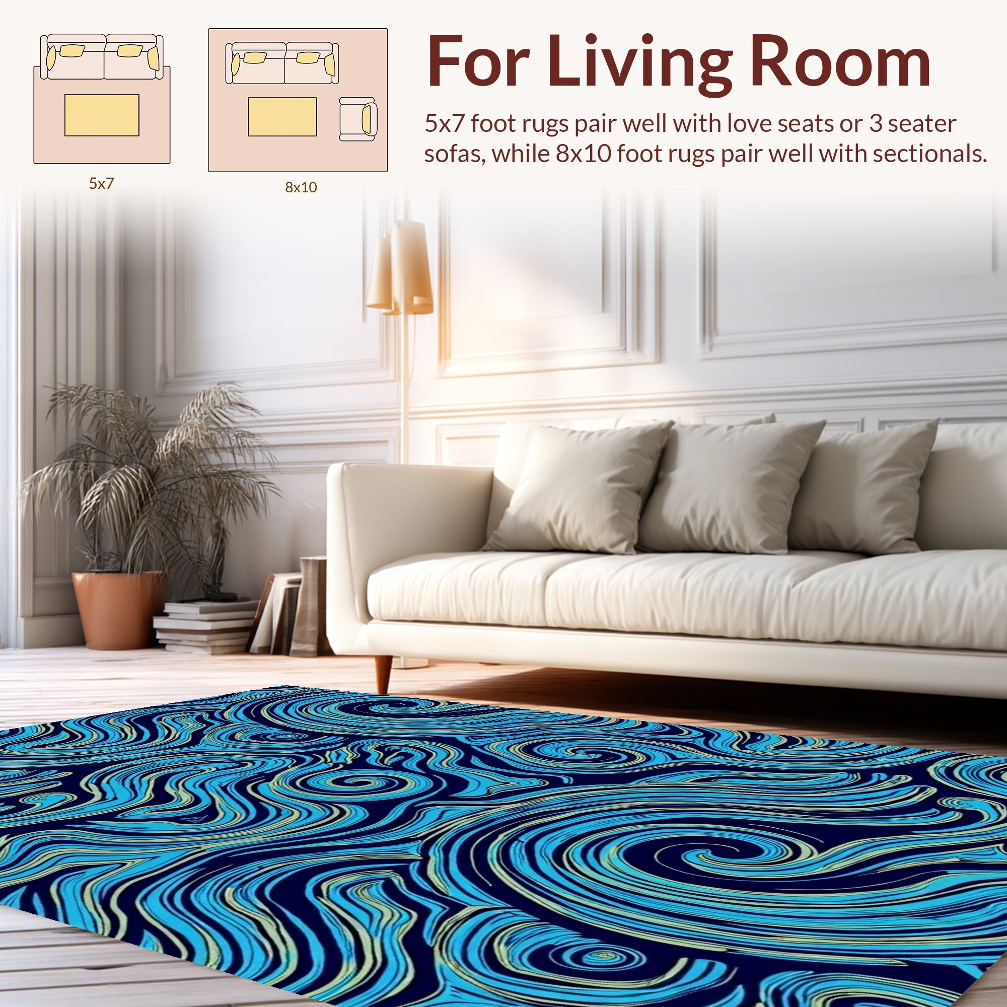 Abstract Blue Swirl Pattern Rug