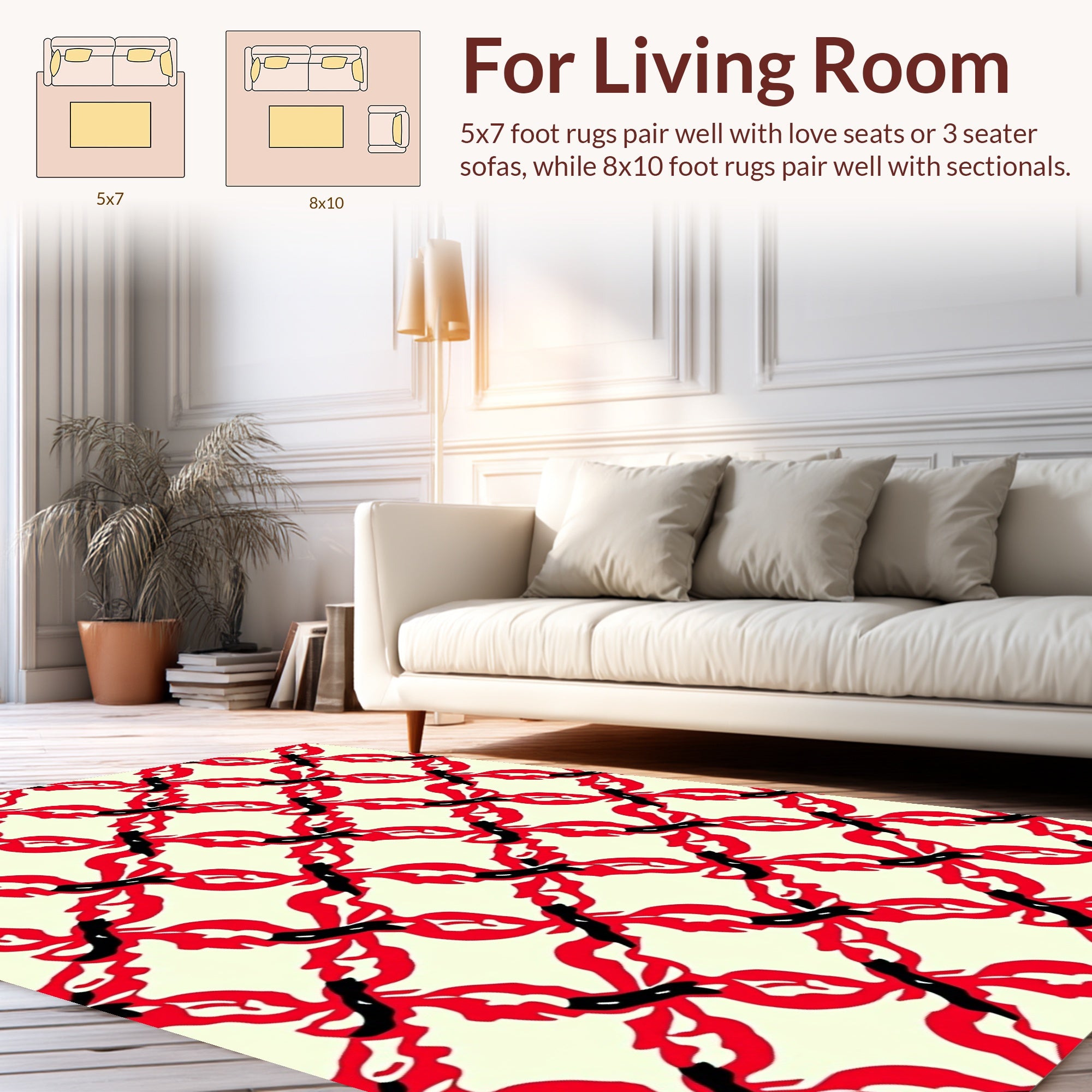 Abstract Red Black Floral Pattern Rug