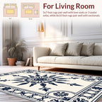 Navy Blue Floral Medallion Border Rug
