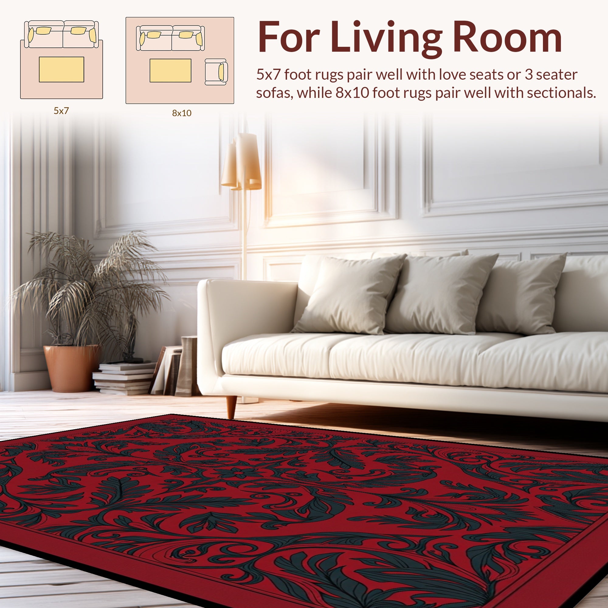Dark Red And Teal Floral Pattern Rug
