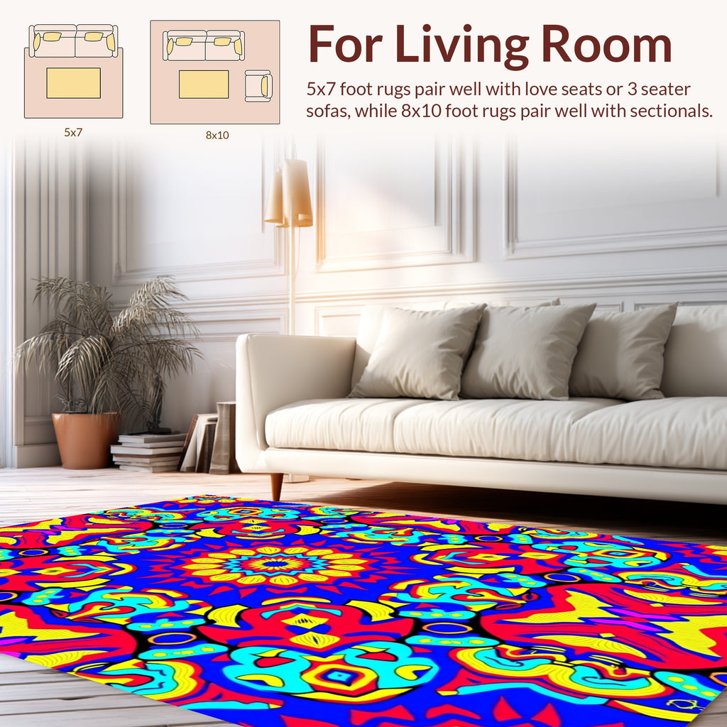 Vibrant Geometric Kaleidoscope Pattern Rug