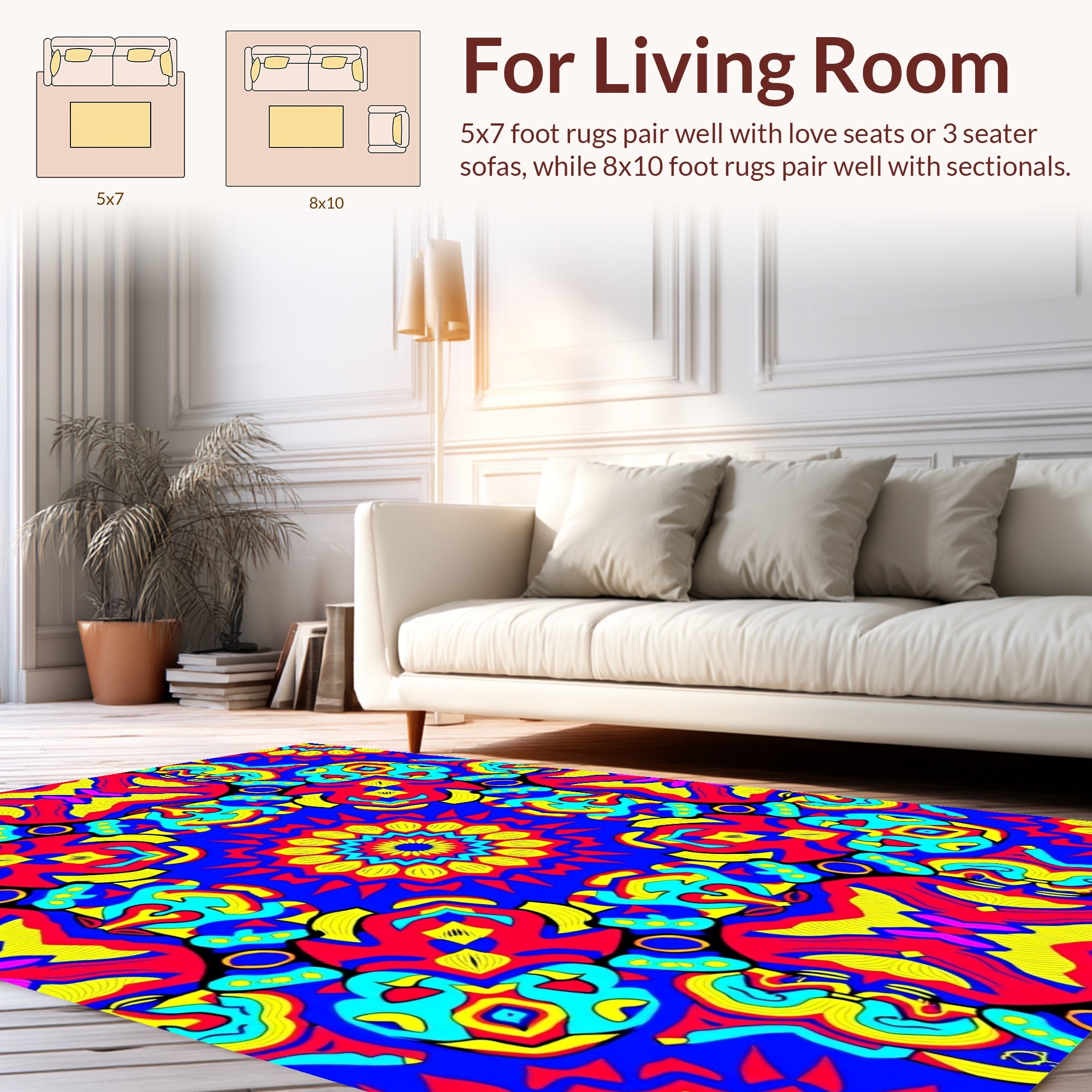 Vibrant Geometric Kaleidoscope Pattern Rug