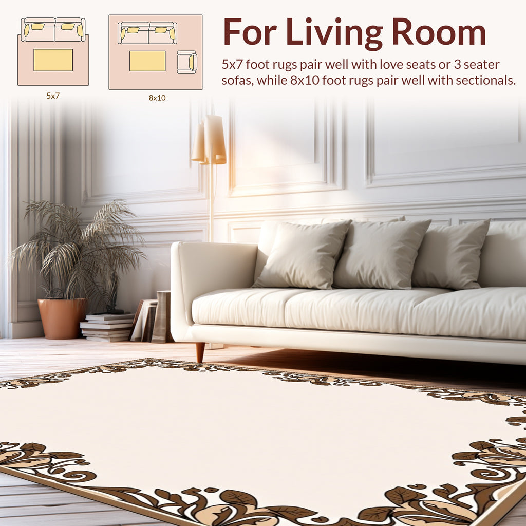 Brown Floral Vine Border Design Rug