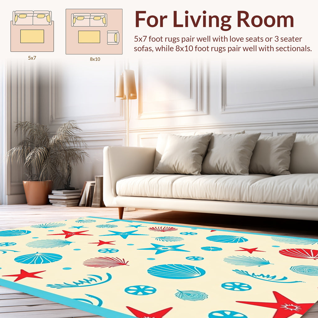 Coastal Starfish Shells Pattern Rug