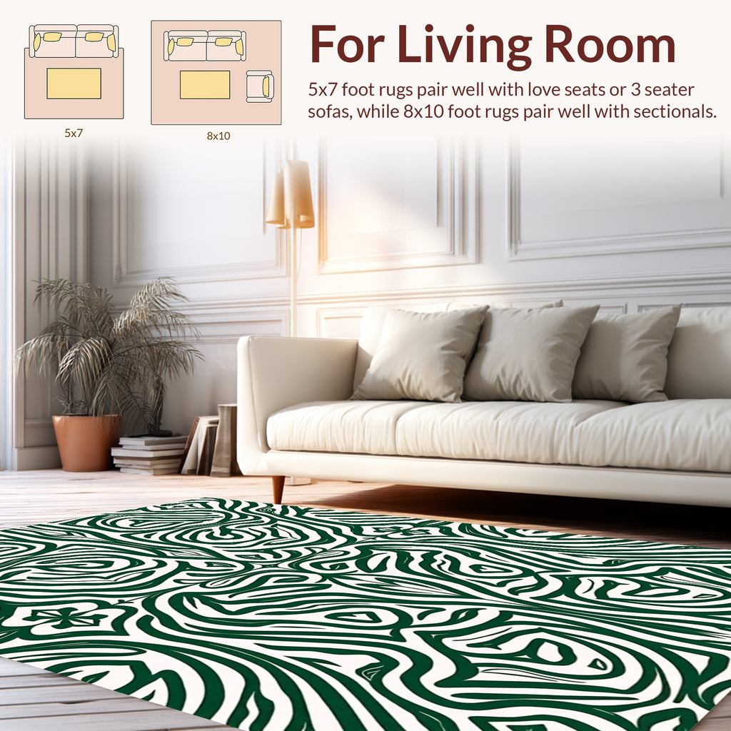 Symmetrical Green And White Organic Pattern Rug