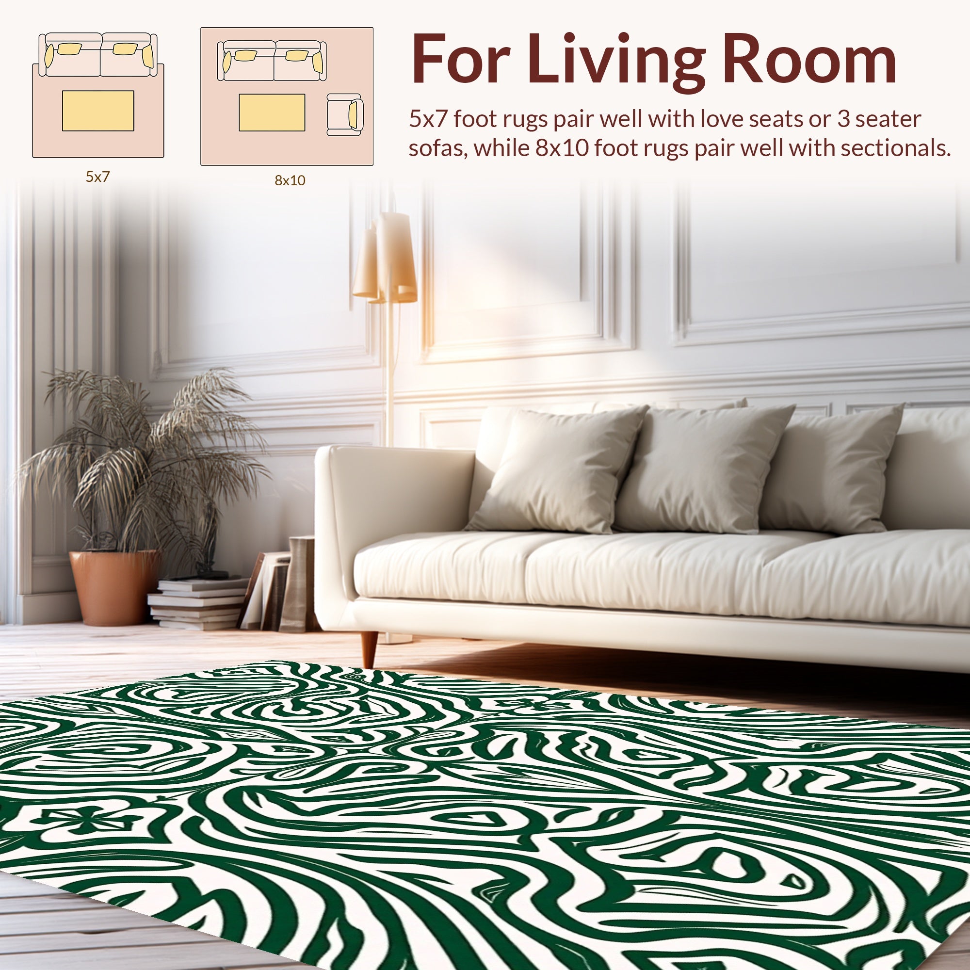 Symmetrical Green And White Organic Pattern Rug