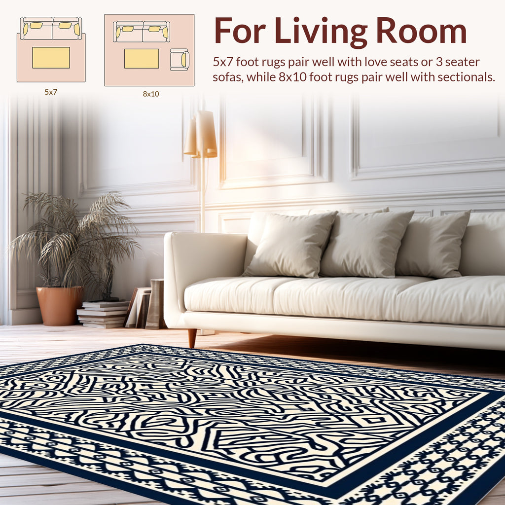 Intricate Maze Patterned Border Rug