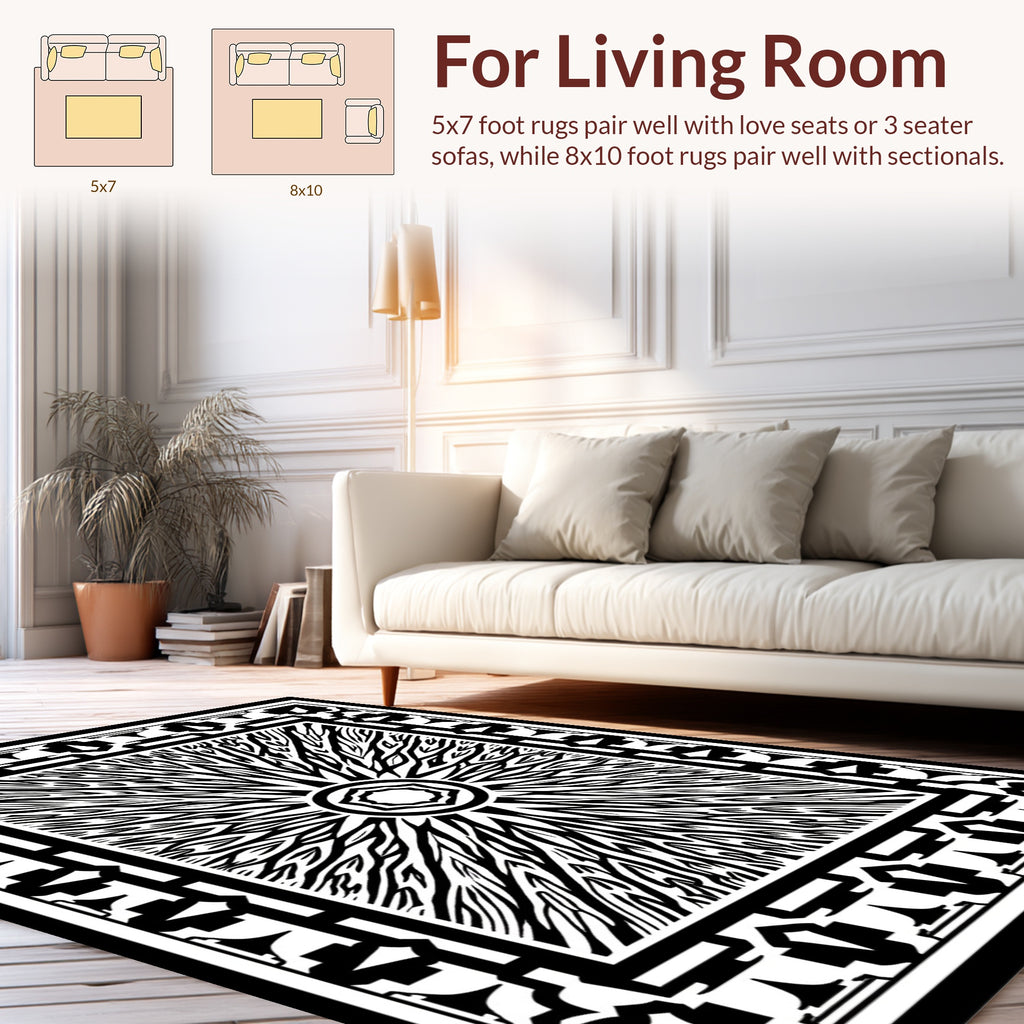 Monochromatic Sunburst Geometric Border Rug