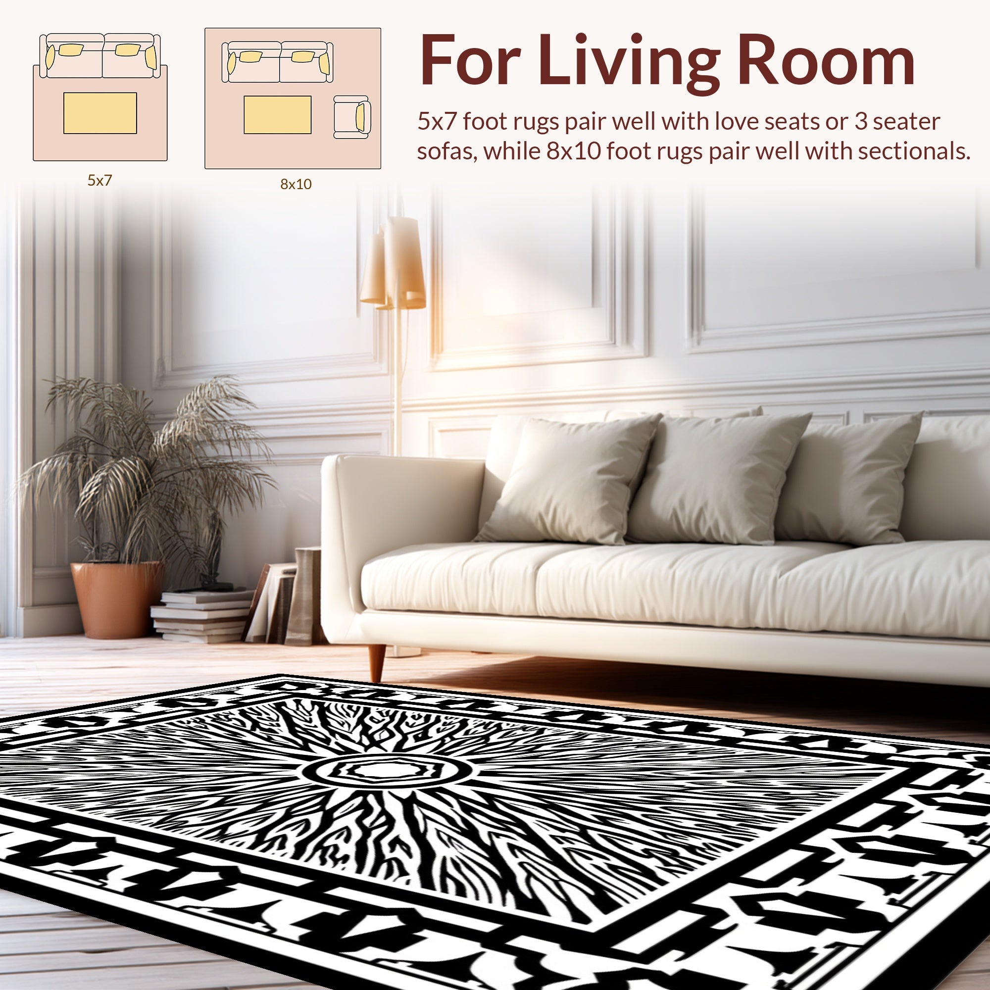 Monochromatic Sunburst Geometric Border Rug