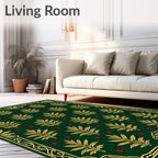 Emerald Green Golden Leaf Red Star Rug