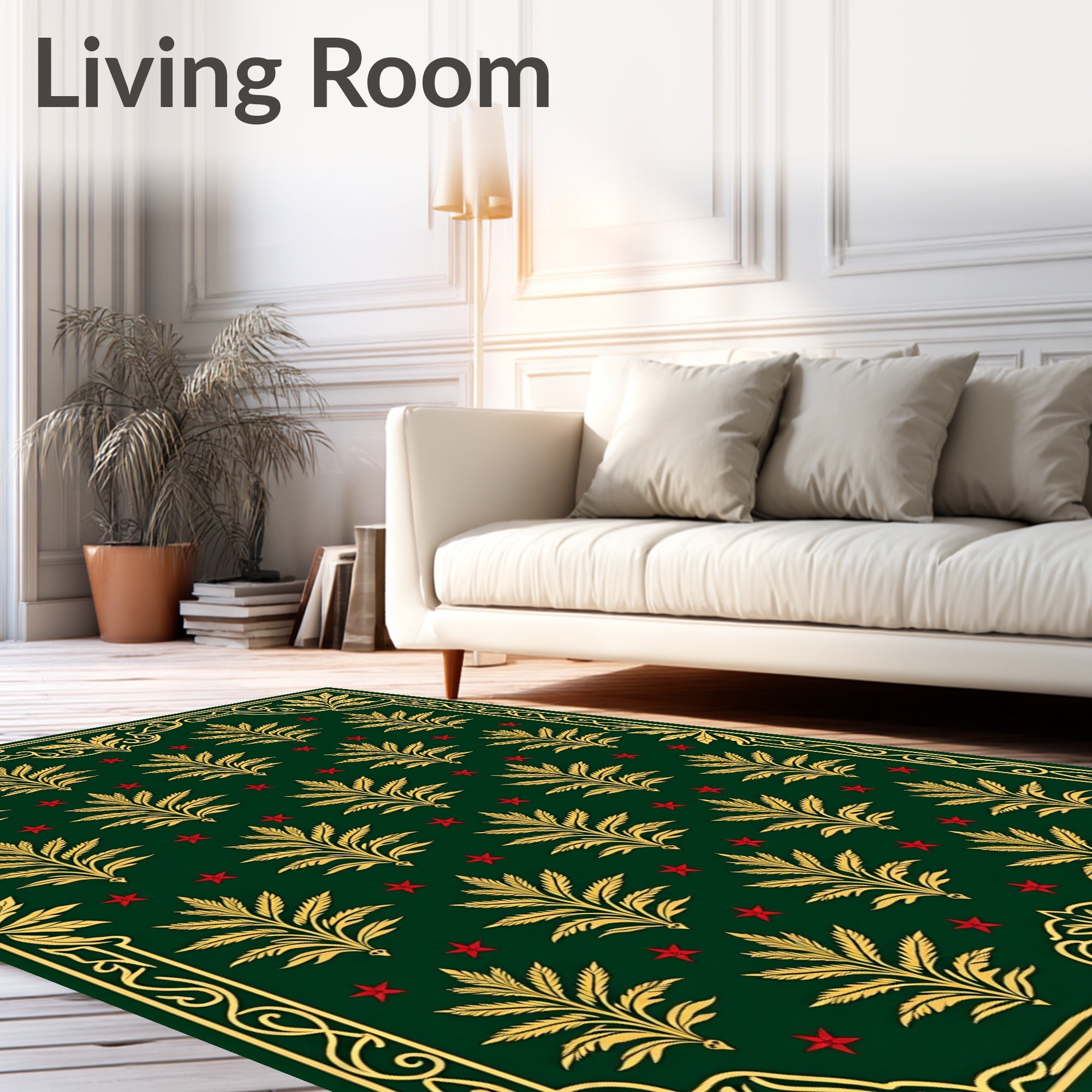 Emerald Green Golden Leaf Red Star Rug