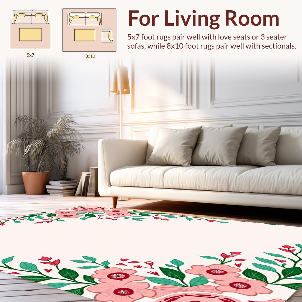 Pink Floral Vines Pattern Rug