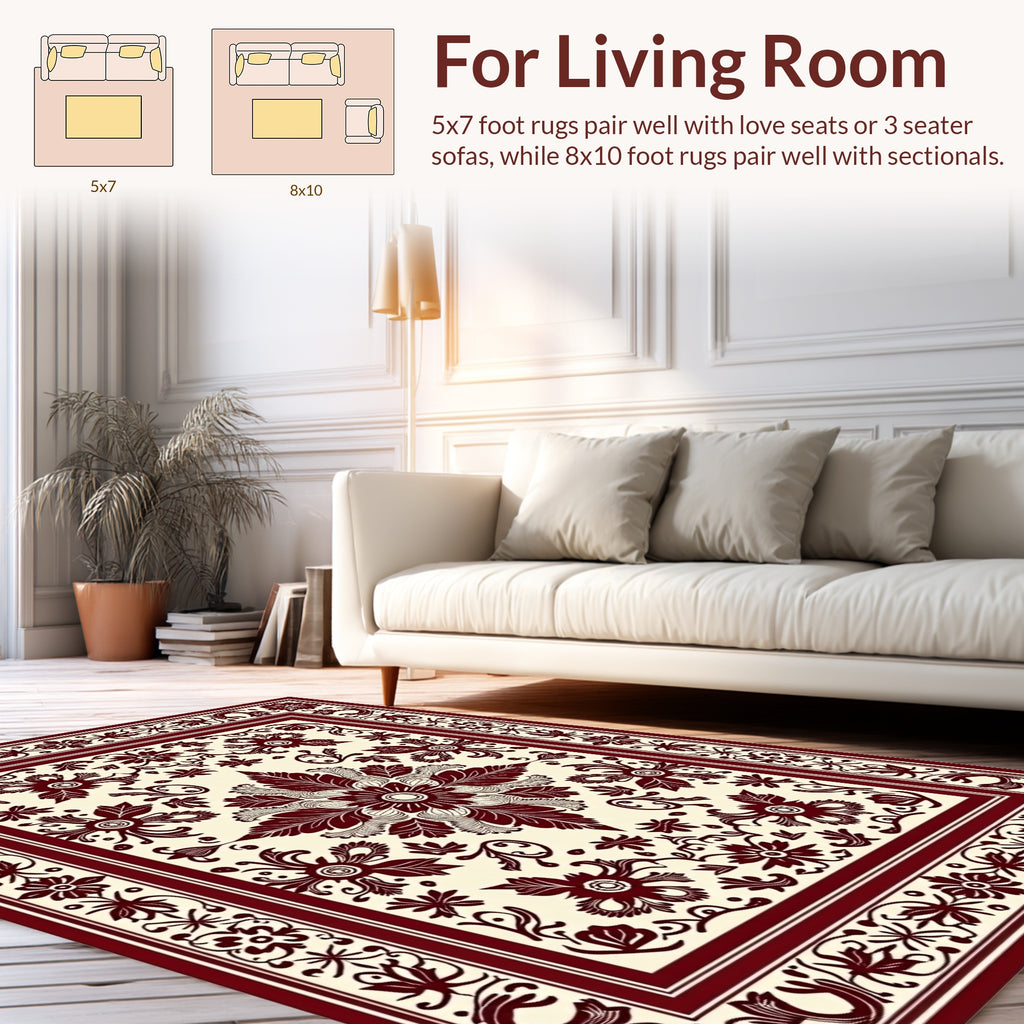 Intricate Floral Burgundy Pattern Rug