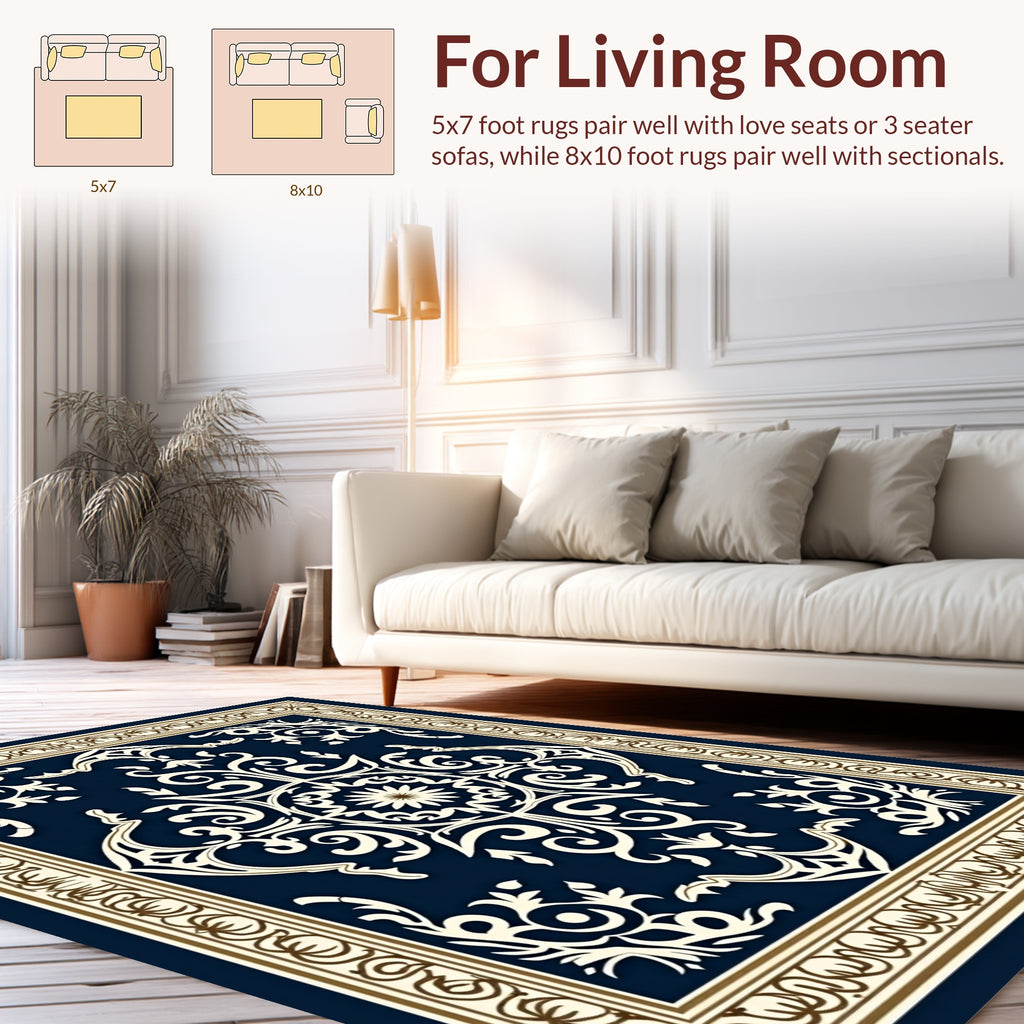 Ornate Floral Scrollwork Patterned Rug