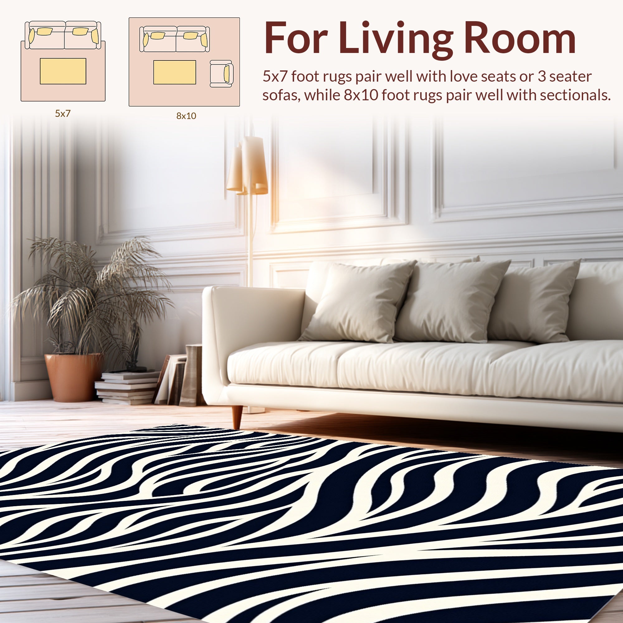 Abstract Navy Cream Flow Pattern Rug