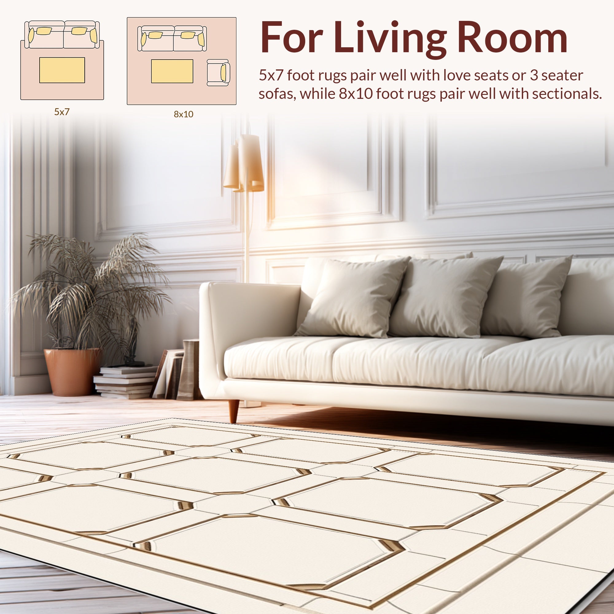 Subtle Gold Cream Grid Pattern Rug