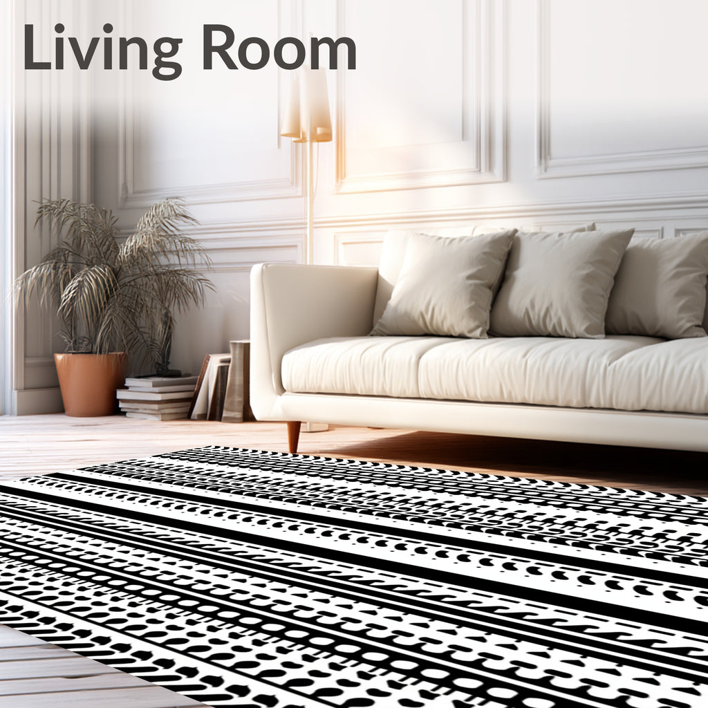 Abstract Black White Stripe Pattern Rug