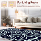 Dark Teal Stylized Floral Pattern Rug