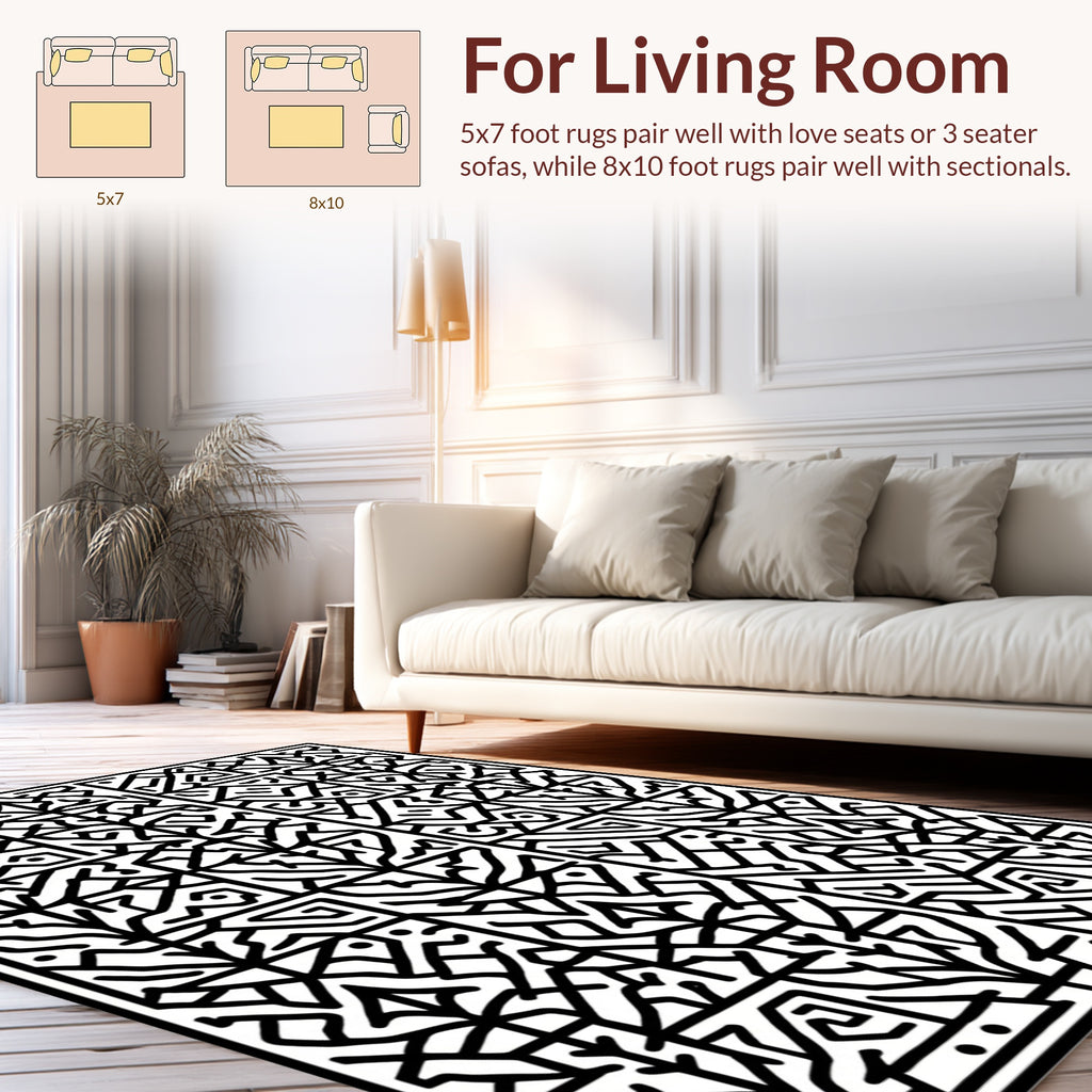 Abstract Black White Organic Pattern Rug