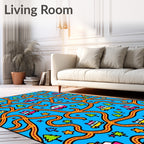 Bright Blue Road Trip Cars Trees Rug