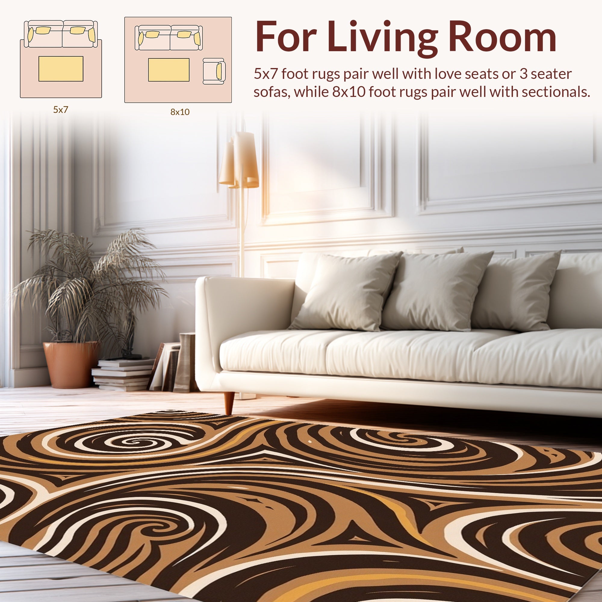 Dark Brown Swirl Abstract Pattern Rug