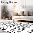 Black Cutlery Folk Utensil Collage Rug