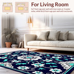Navy Teal Floral Patterned Area Rug