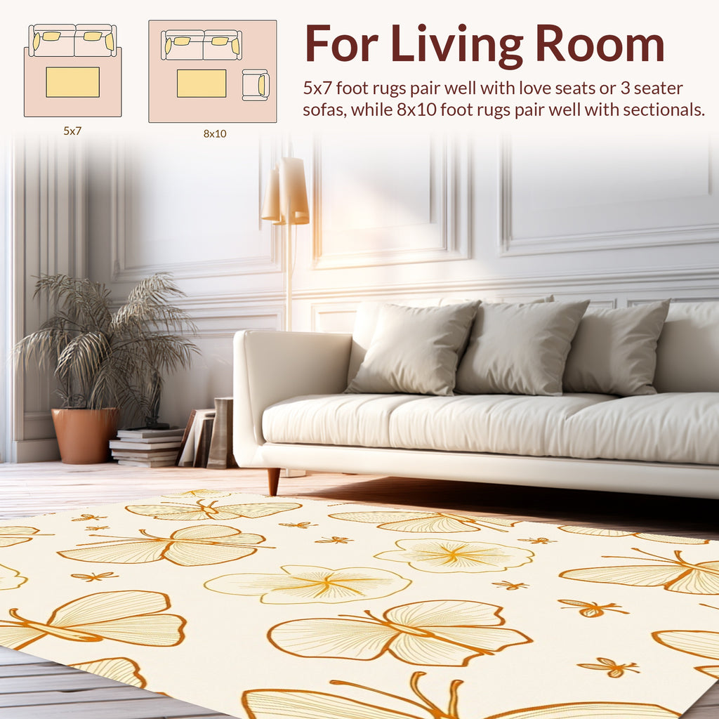 Delicate Butterfly and Flower Pattern Rug