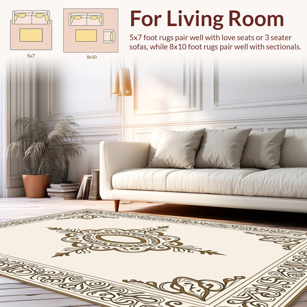 Ornate Center Medallion Border Design Rug