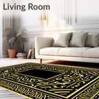 Black Gold Ornate Frame Pattern Rug