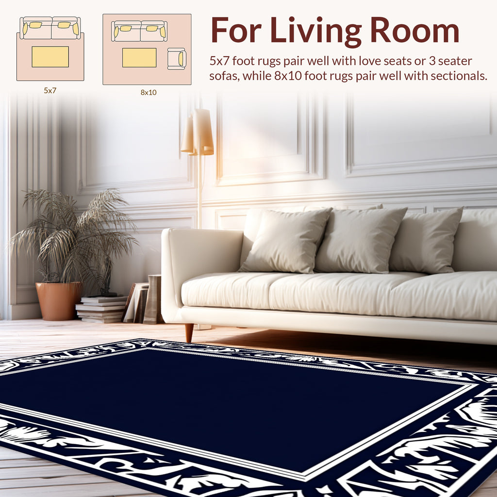 Classic White Leaf Scroll Frame Rug