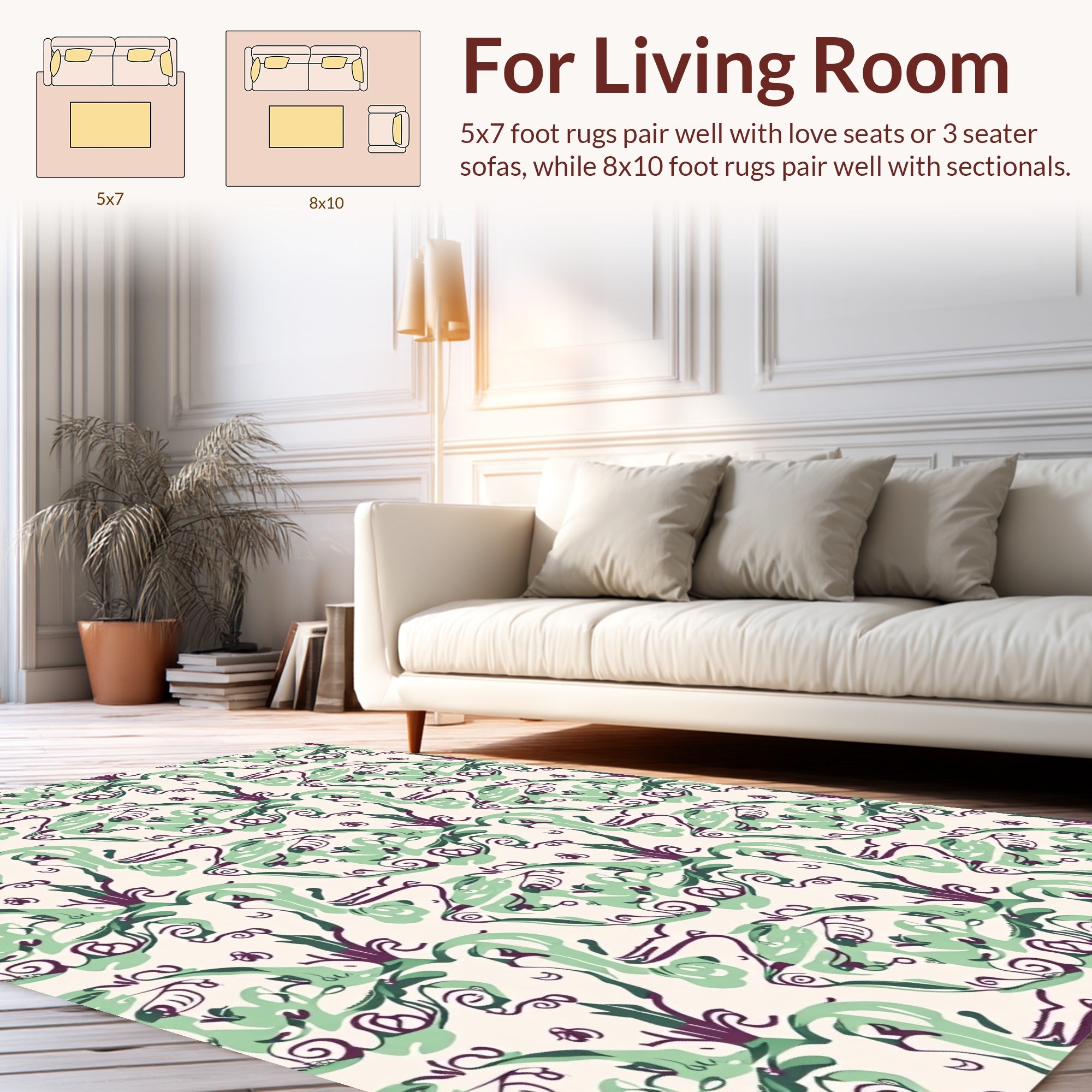 Abstract Swirls Green Plum Design Rug