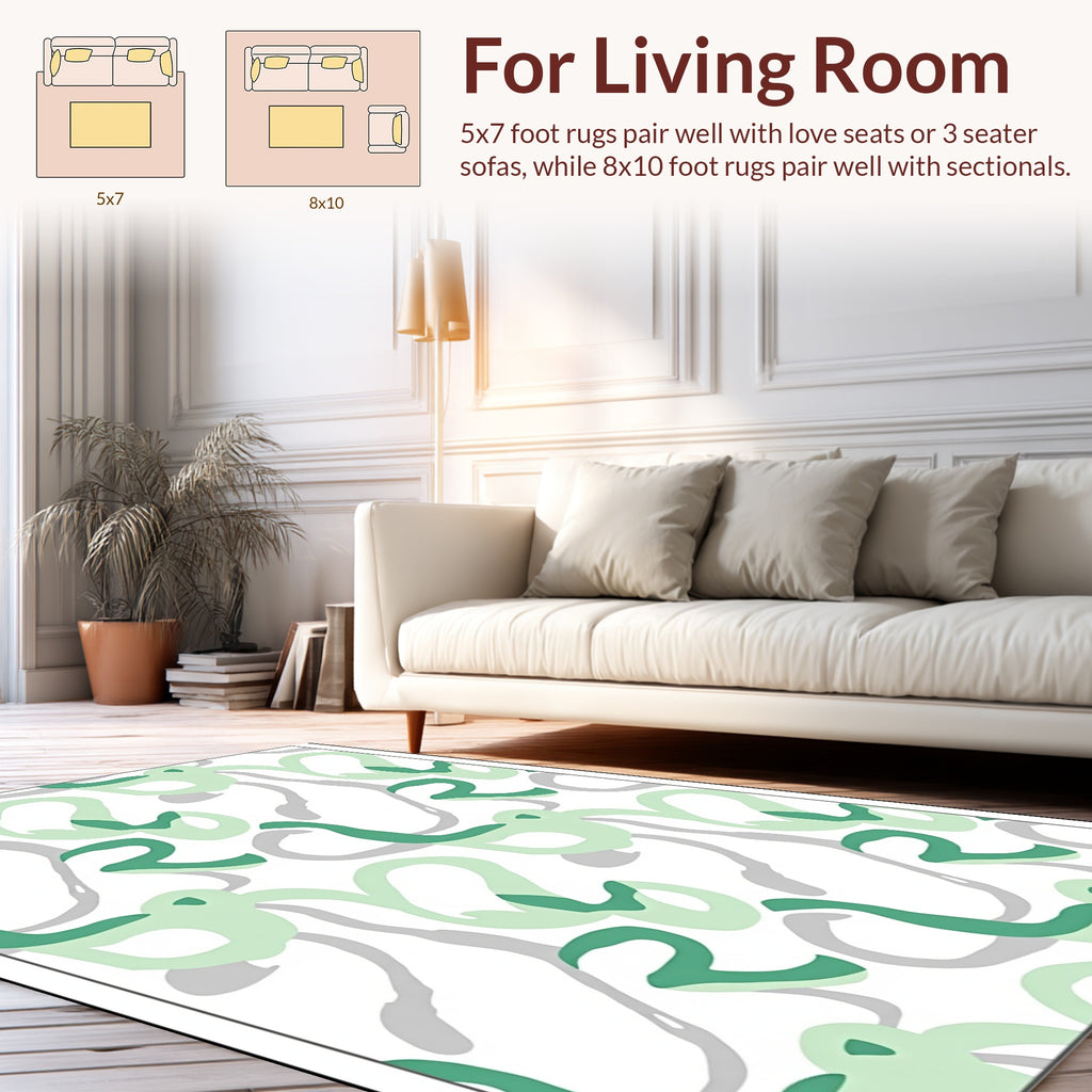 Abstract Green Grey Swirl Pattern Rug
