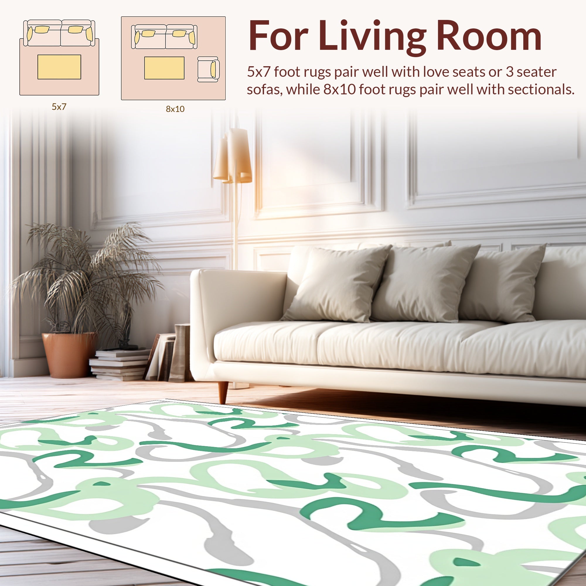 Abstract Green Grey Swirl Pattern Rug