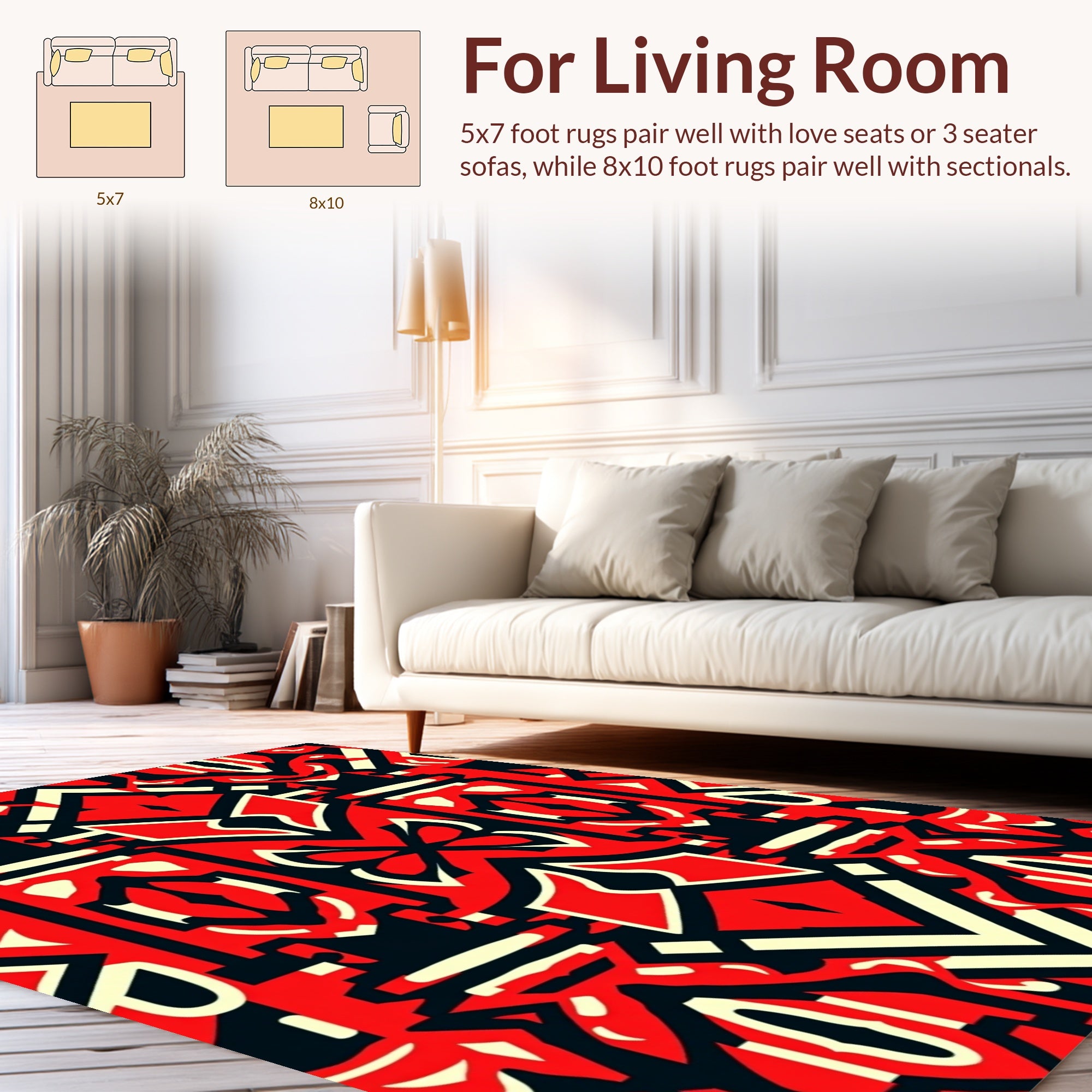 Bold Red Black Abstract Geometric Art Rug