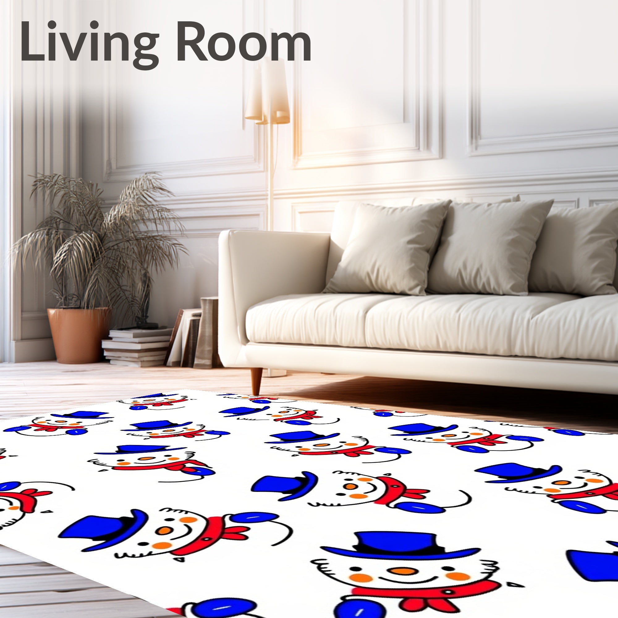 Cheerful Blue Top Hat Snowman Repeat Rug